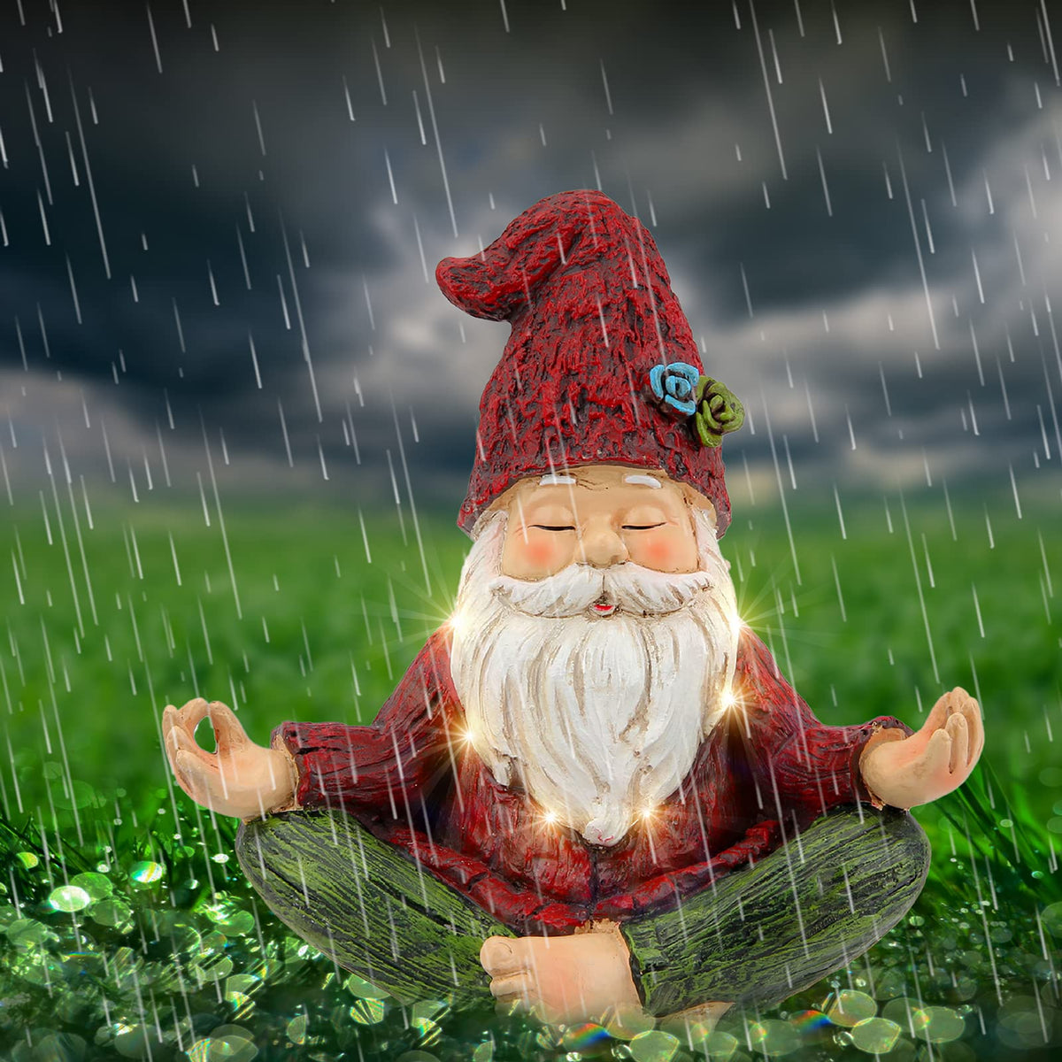 Smadeer yard decor gnome meditation piece stays sturdy outdoors.