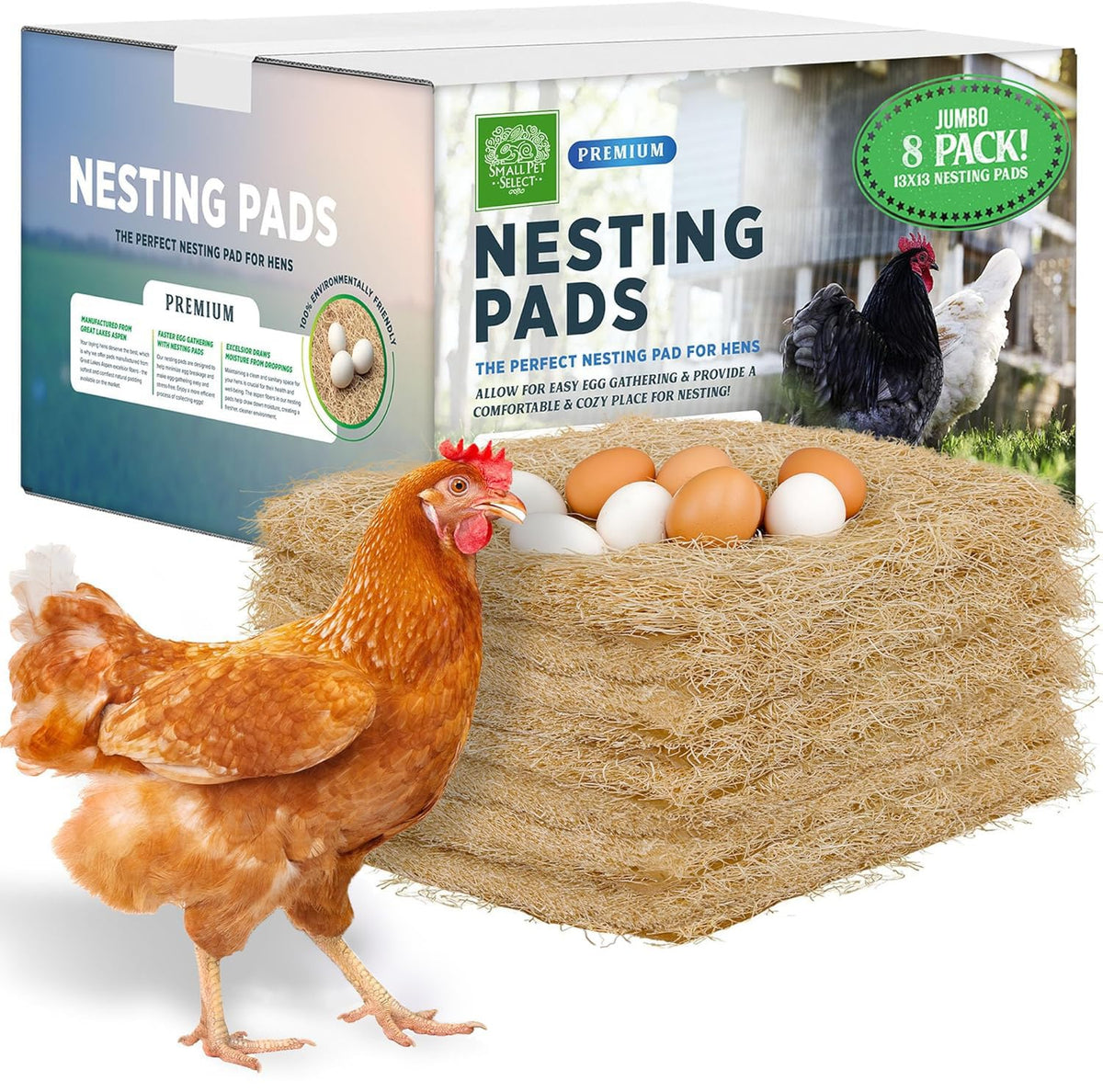 Small Pet Select chicken nesting pads provide cozy laying on a 13x13 pad for hens.