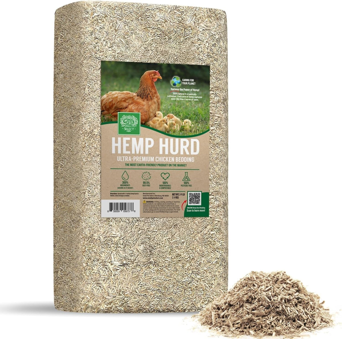 Small Pet Select hemp hurd bedding absorbency shows drier coop and less mess