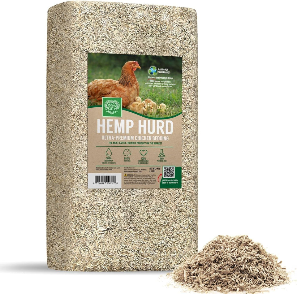 Small Pet Select hemp hurd bedding absorbency shows drier coop and less mess