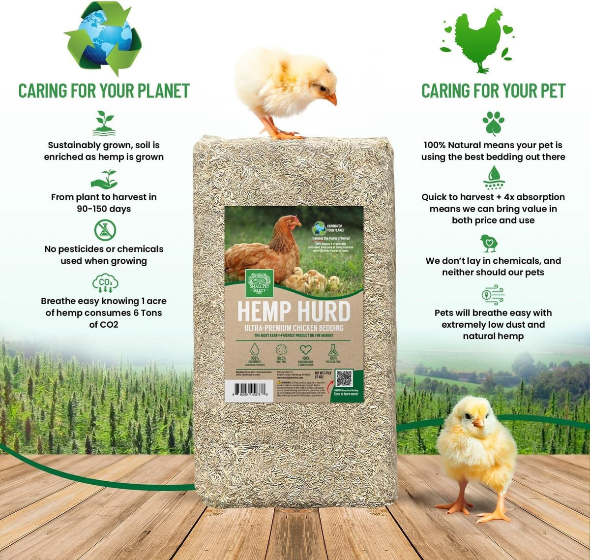 Small Pet Select hemp hurd bedding compostable option for eco-friendly disposal