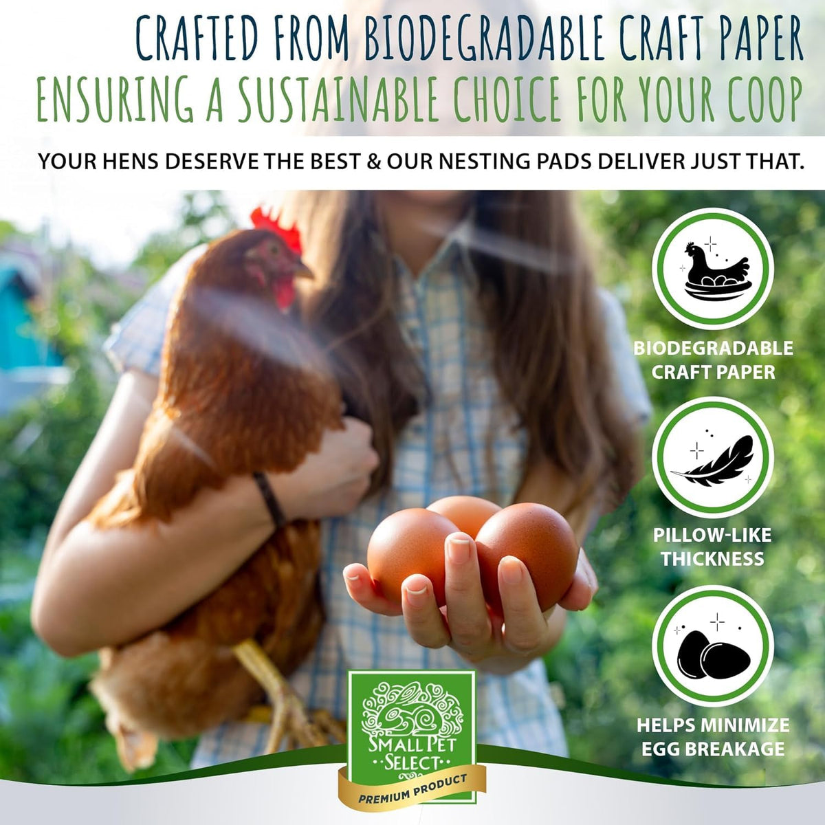 Small Pet Select eco-friendly nest liners offer cleaner coop with compostable craft paper.