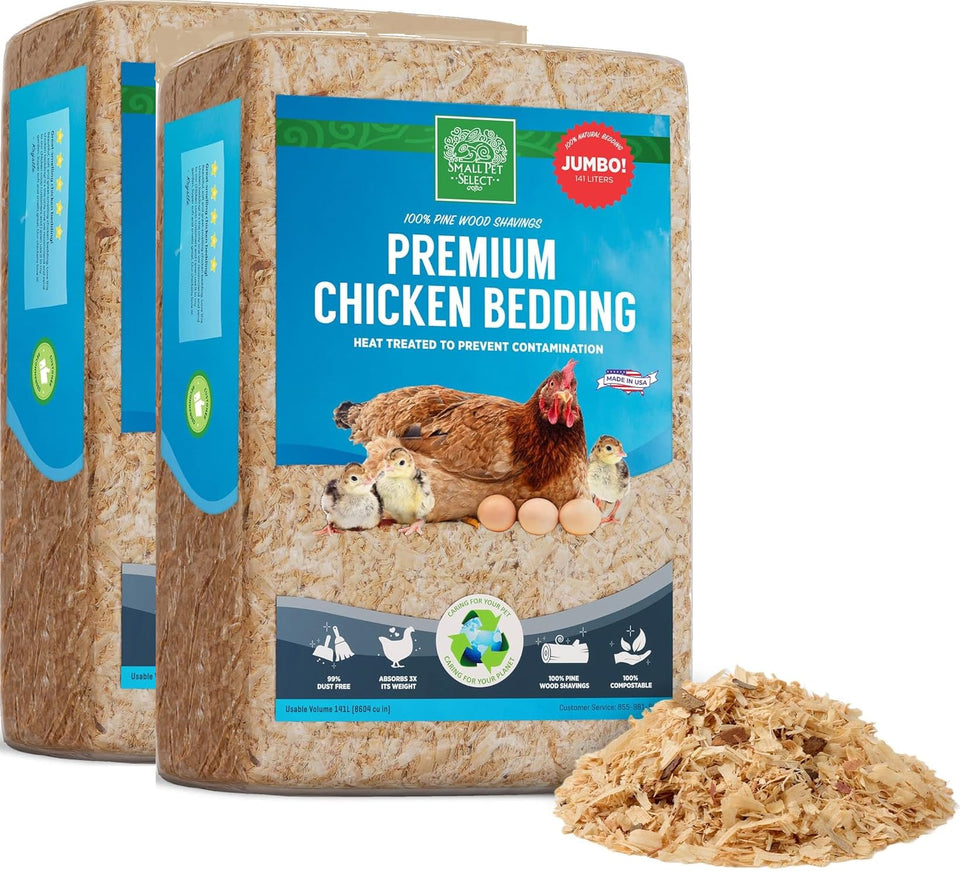 Small Pet Select pine shavings bedding for chickens provides natural odor control in the coop.