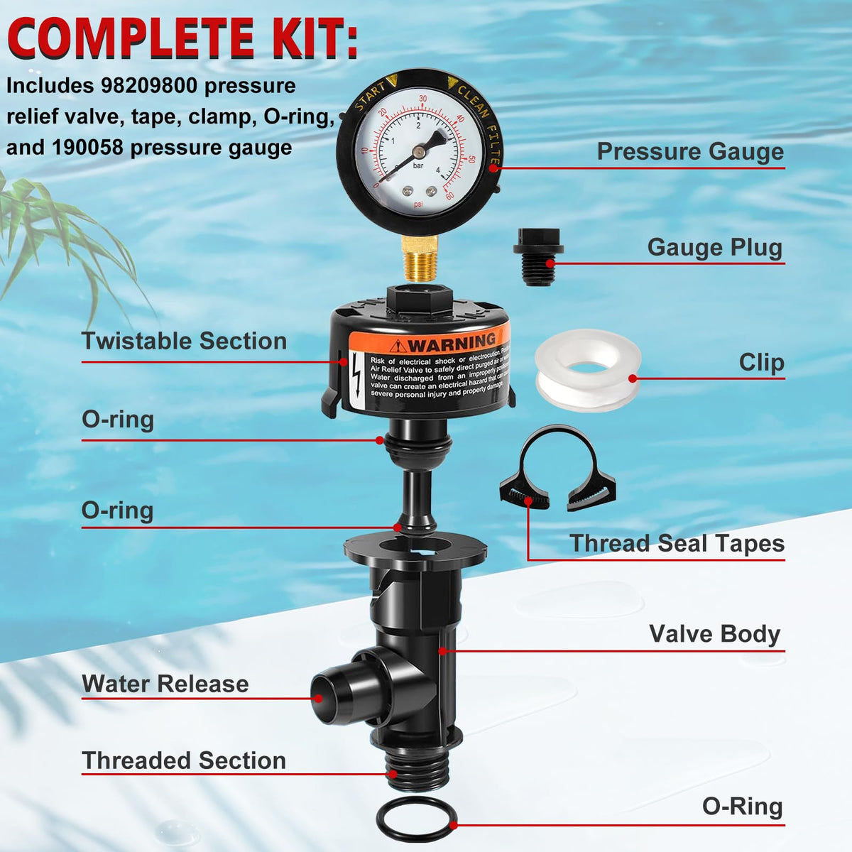 Complete installation kit included for quick setup