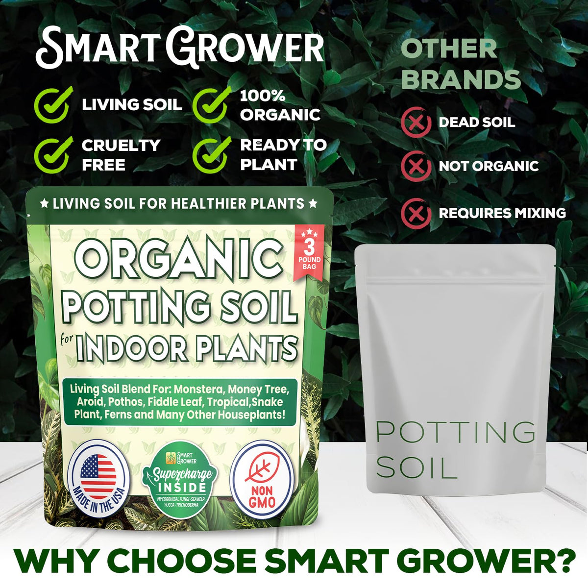 Pothos vines thrive in Smart Grower soil for moisture balance
