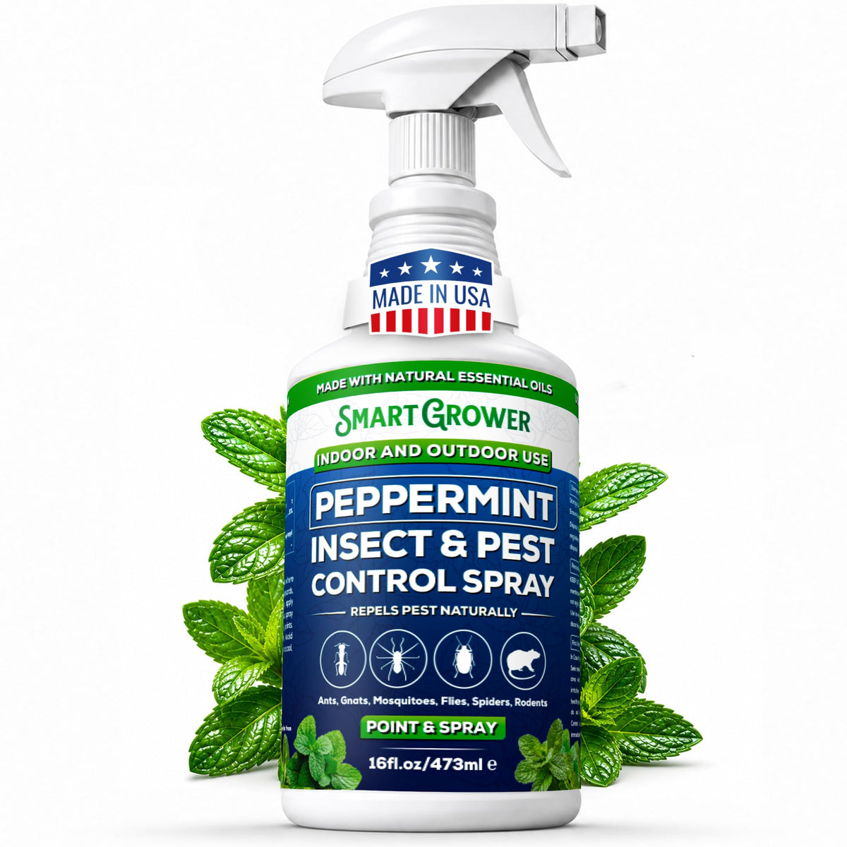 Smart Grower Peppermint Oil Spray bottle protects home from pests.