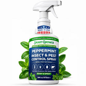 Smart Grower Peppermint Oil Spray bottle protects home from pests.