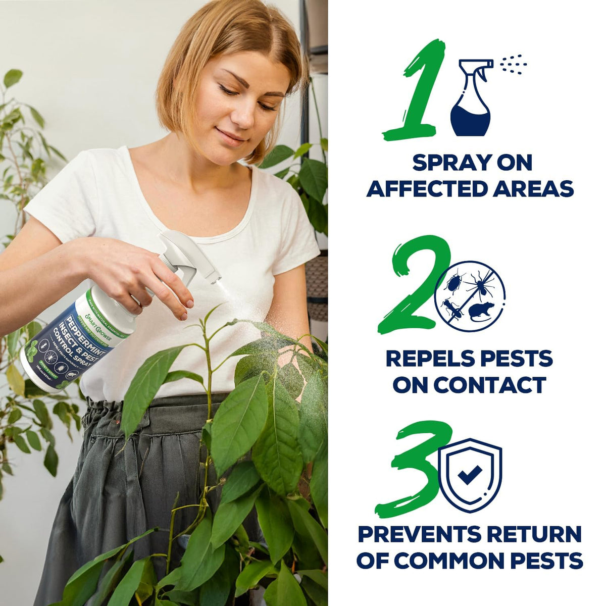 Smart Grower peppermint oil spray used in garden for outdoor pest deterrence