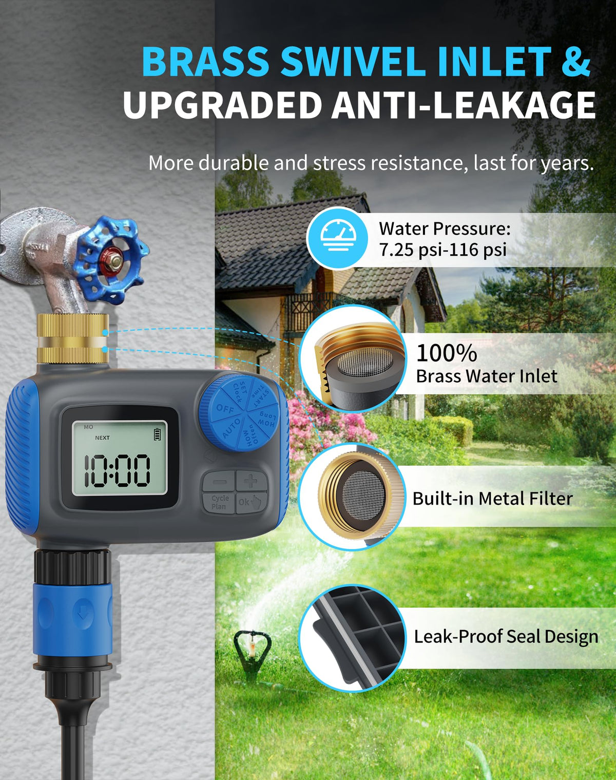 Smartale Sprinkler Timer digital dial display supports easy scheduling and clear status.