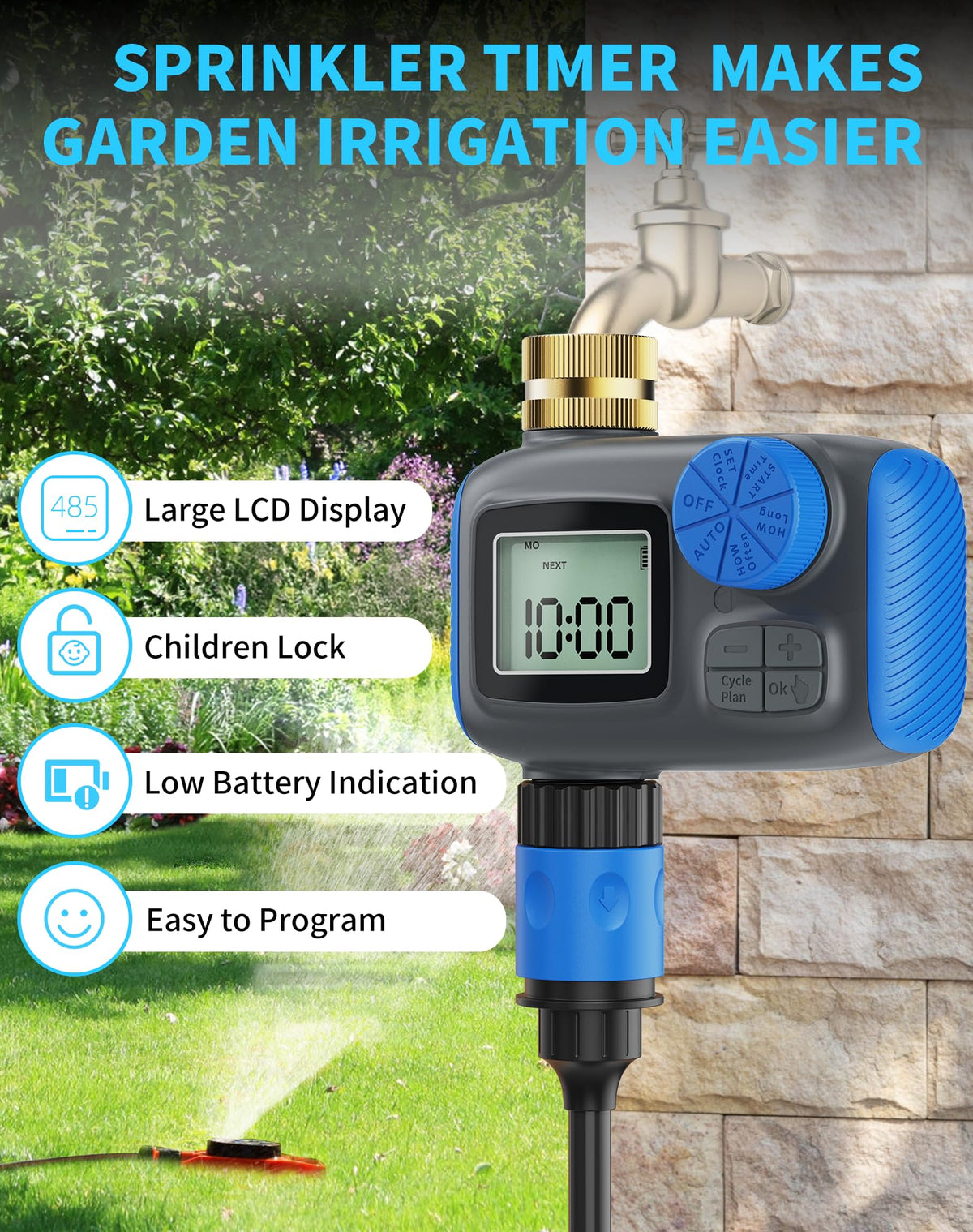 Smartale Sprinkler Timer IP55 weatherproof housing protects against rain and dust.