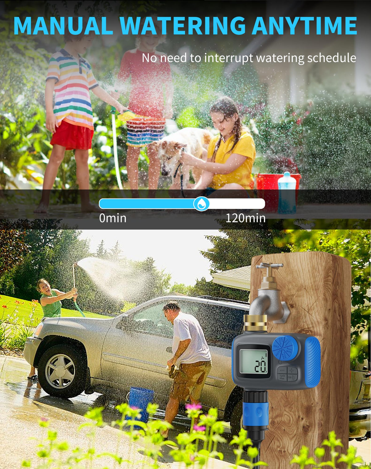 Smartale Sprinkler Timer manual mode operation enables on-demand irrigation when needed.