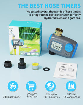 Smartale Sprinkler Timer outdoor garden setup demonstrates versatile automated irrigation.