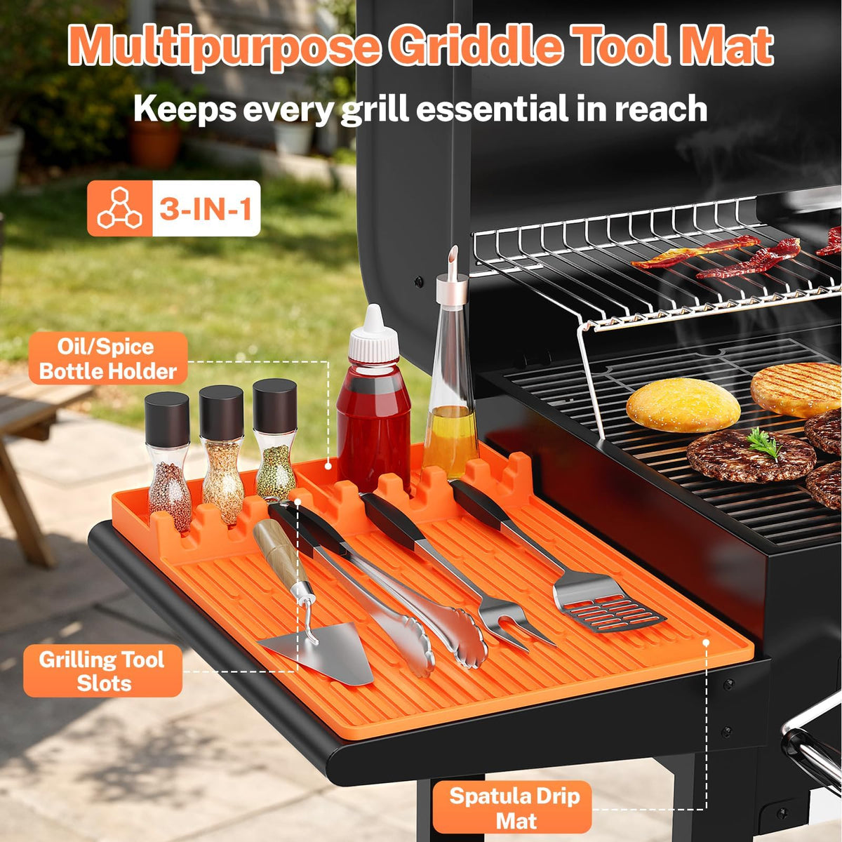 SmartKempt grill mat tool slots provide easy access to grilling tools