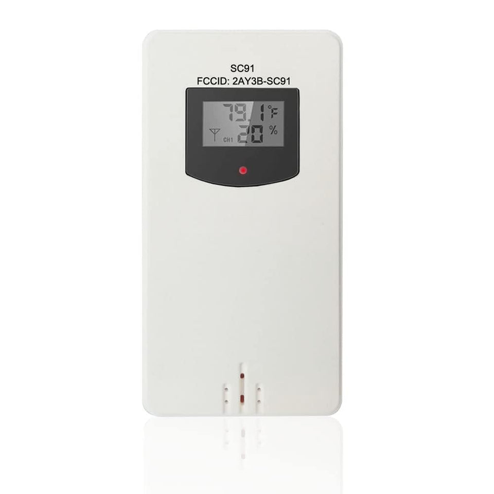 SMARTRO remote sensor displays indoor/outdoor temperature and humidity for quick monitoring.