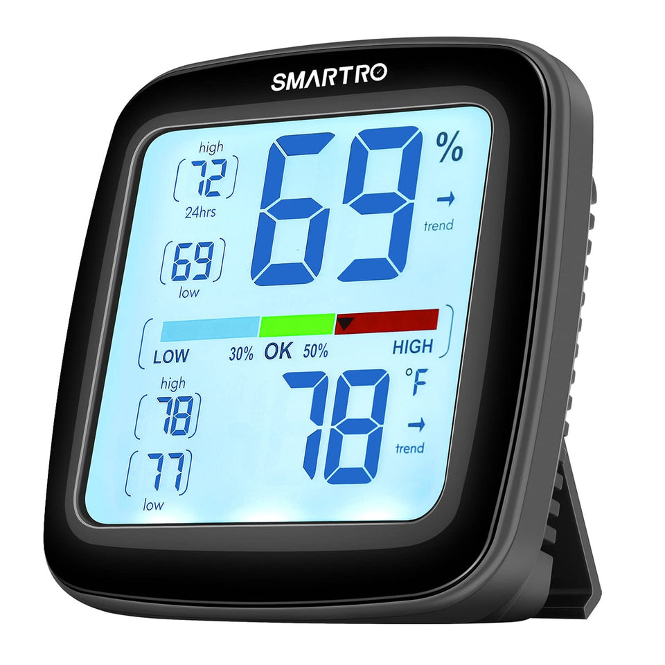 SMARTRO SC42 display-front shows current humidity and temperature at a glance.