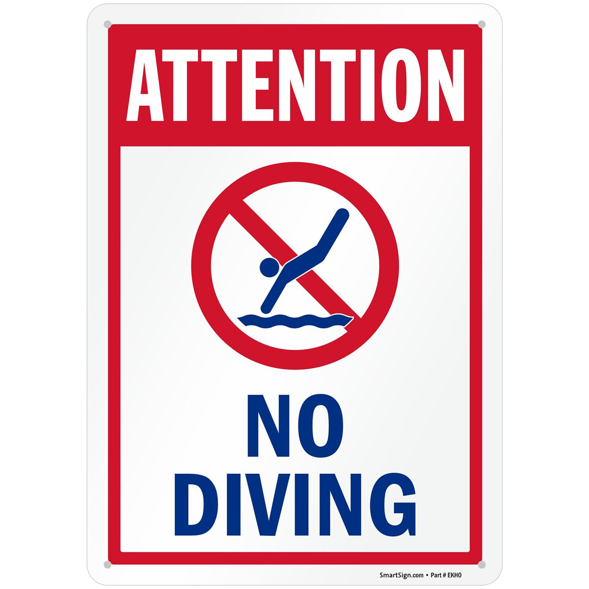 SmartSign Attention No Diving pool sign clearly marks restricted area for safety.