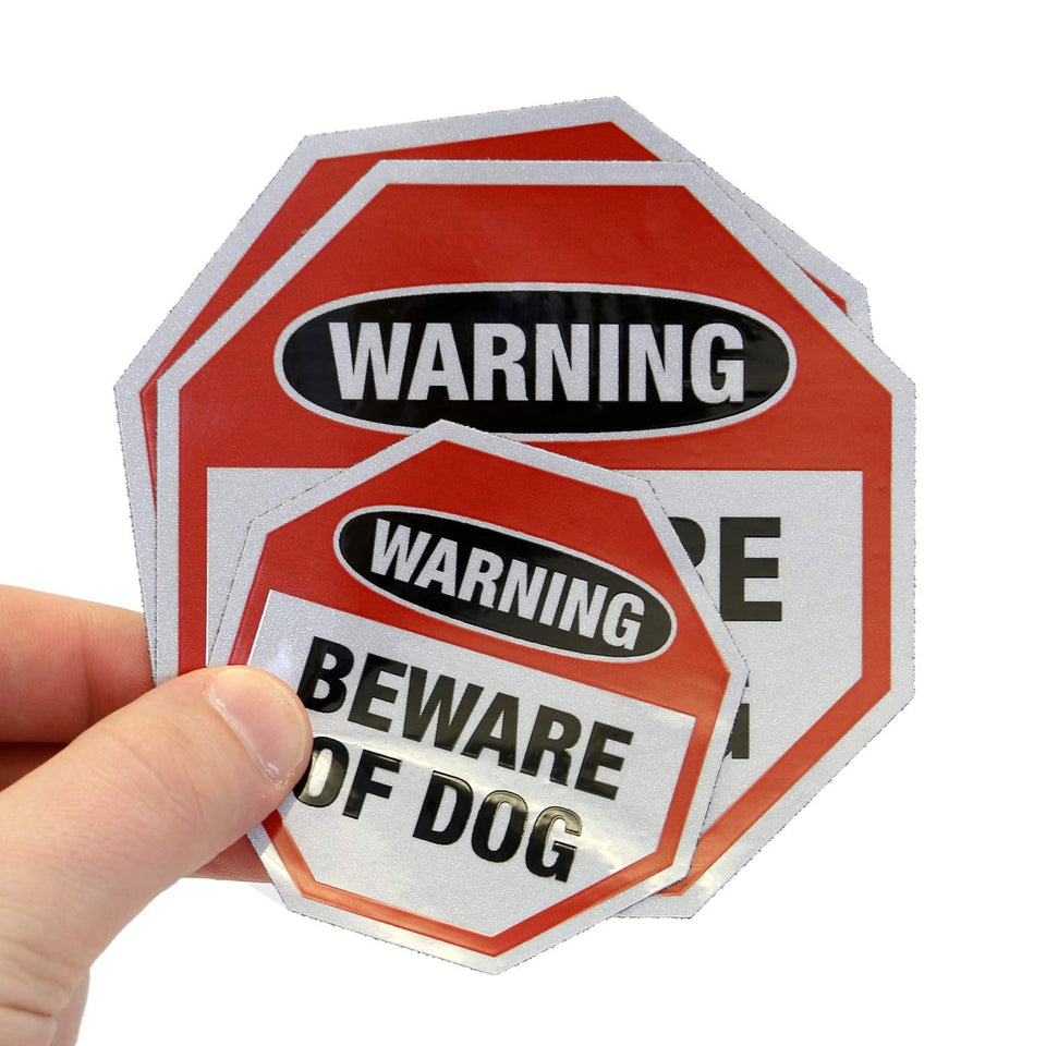 SmartSign Beware of Dog 4x4 front door sticker with reflective finish for nighttime visibility.