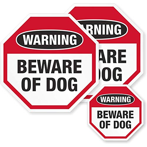 SmartSign Beware of Dog 4x4 side gate sticker enhances outdoor safety and deterrence.