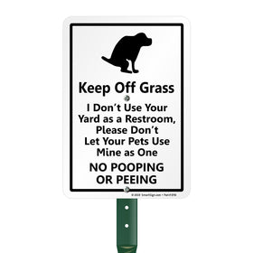 SmartSign Keep Off Grass sign mounted on lawn stake for a clear pet reminder.