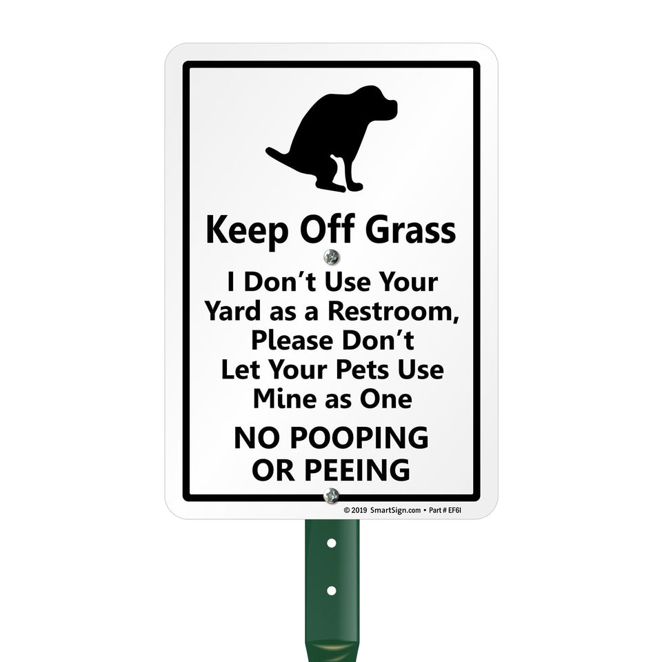 SmartSign Keep Off Grass sign mounted on lawn stake for a clear pet reminder.