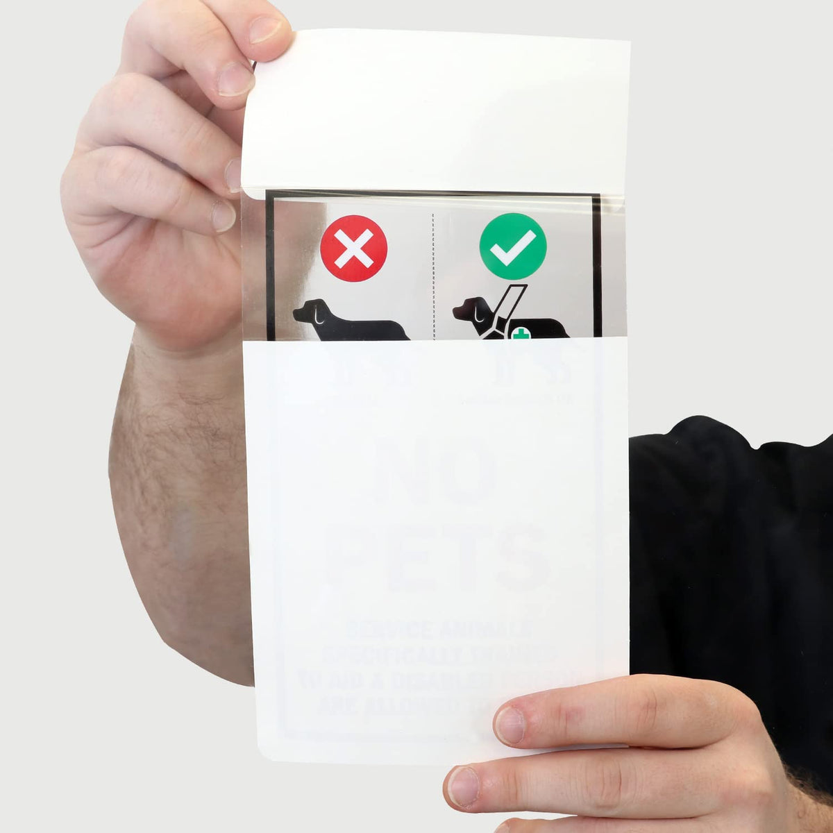 SmartSign No Pets decal, inside-glass application, easy to install for durable display.
