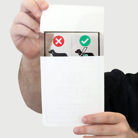 SmartSign No Pets decal, inside-glass application, easy to install for durable display.