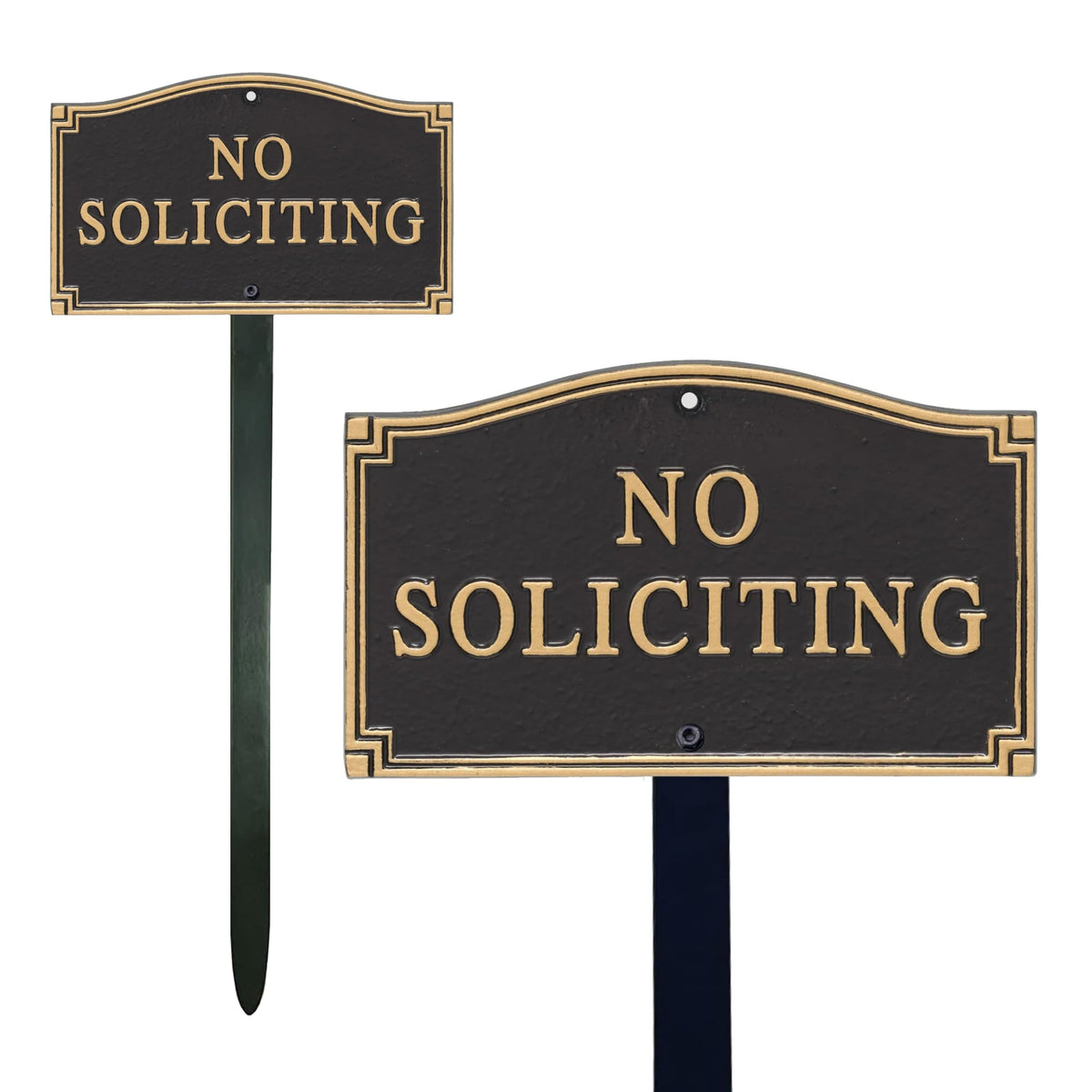 SmartSign no soliciting sign mounted on yard stake for clear outdoor messaging