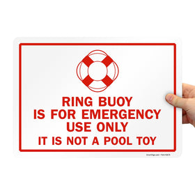 SmartSign ring buoy emergency sign close-up laminated surface protects graphics from weather.