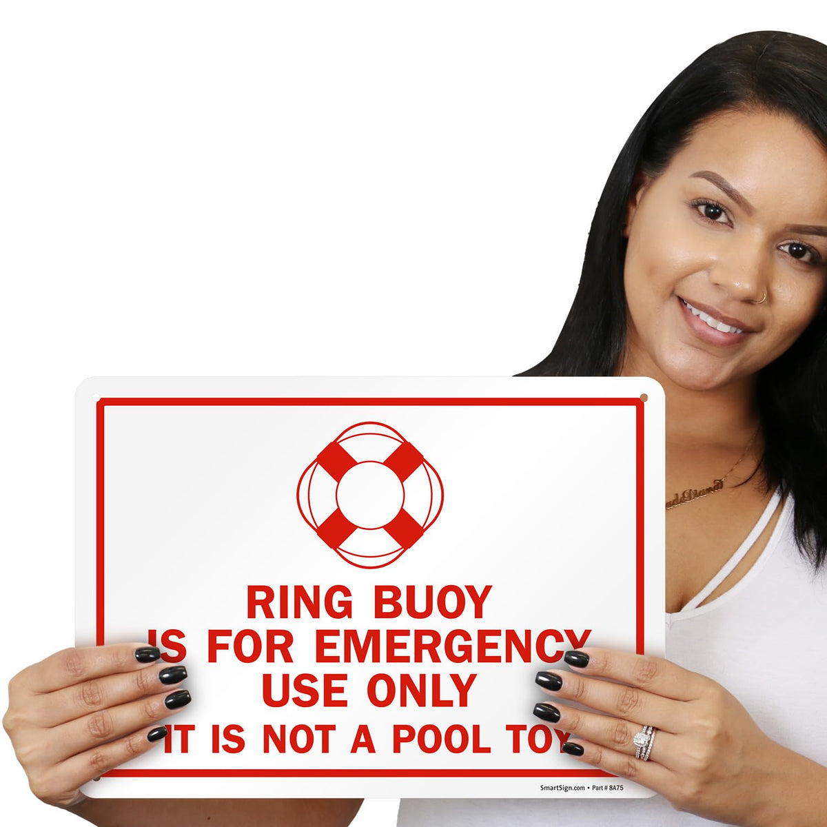 SmartSign ring buoy emergency sign four-hole mounting enables easy installation.
