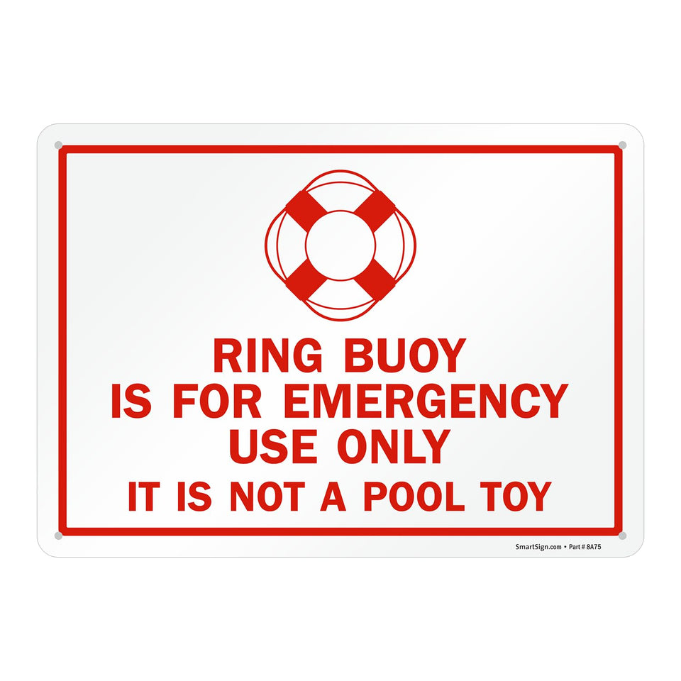 SmartSign ring buoy emergency sign front view improves outdoor visibility for safety.