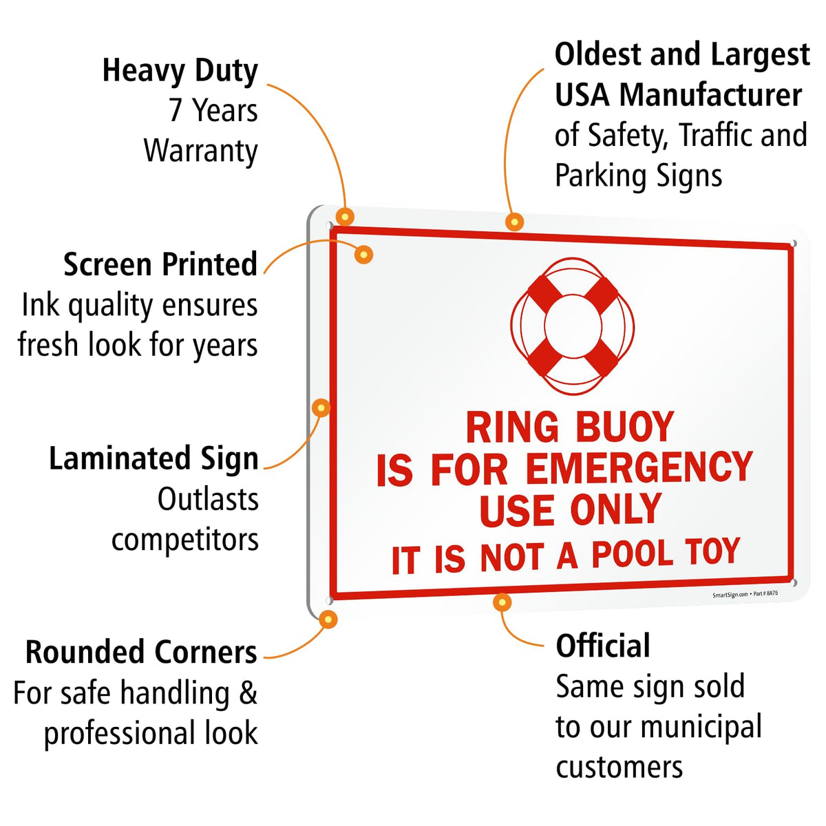 SmartSign ring buoy emergency sign made in USA ensures high craftsmanship.