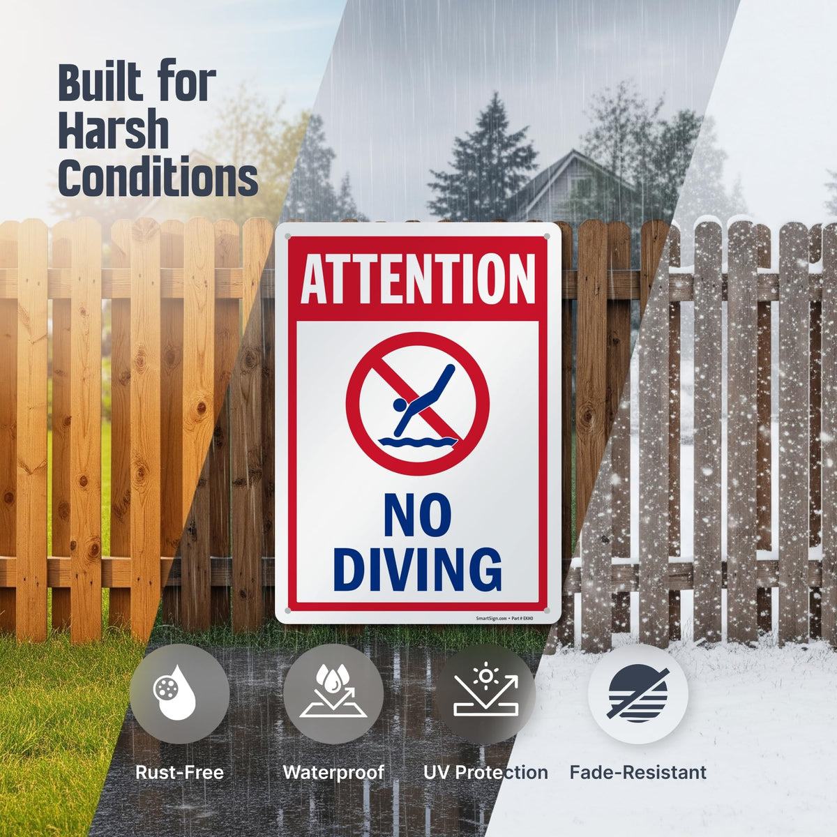 SmartSign rustproof aluminum sign withstands outdoor conditions with durable construction.