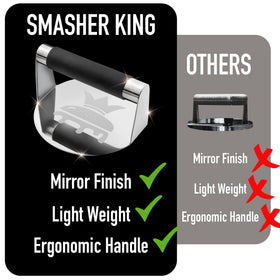 SMASHER KING burger press on griddle delivering even heat and crust.
