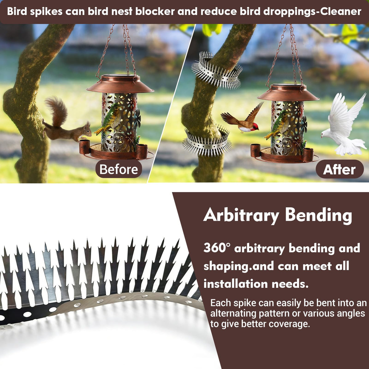 SMD5050 Stainless steel spikes show durability and weather resistance.