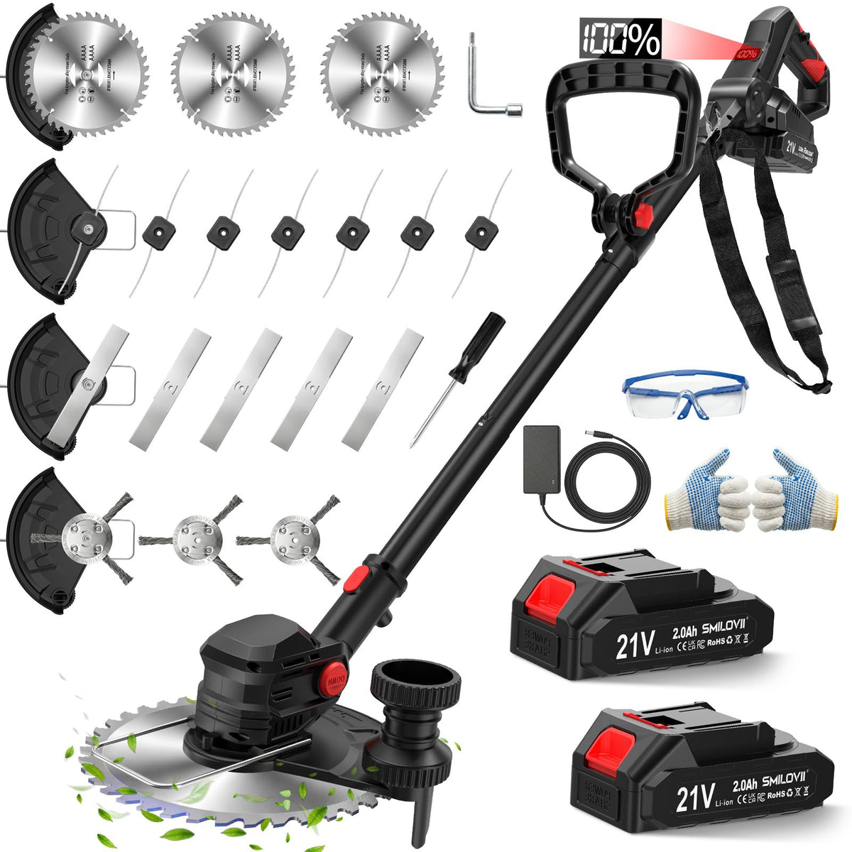 Smilovii 21V cordless weed wacker with attachments enables versatile yard edging and trimming.