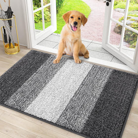 Smiry dog door mat absorbs moisture and dirt to keep footwear clean.