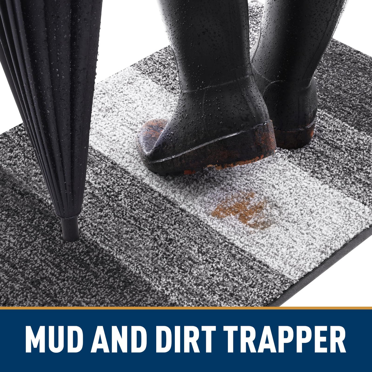 Smiry door mat features a low-profile design for easy doorway clearance.