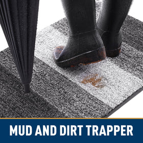 Smiry door mat features a low-profile design for easy doorway clearance.