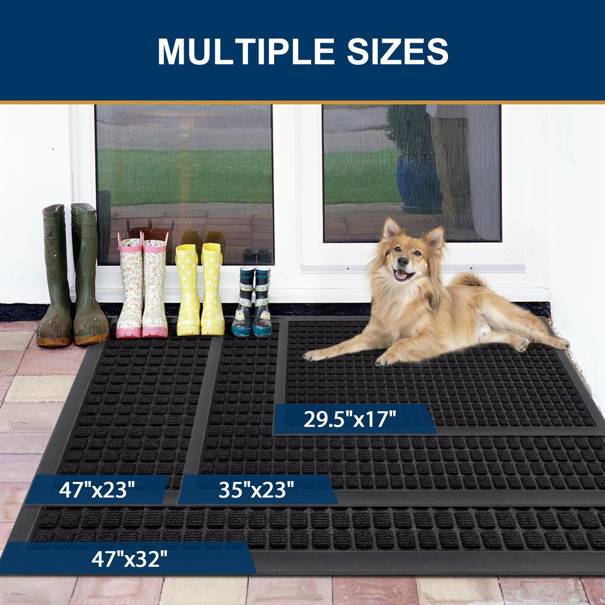Smiry easy-clean mat for sweeping, vacuuming, or hose rinse