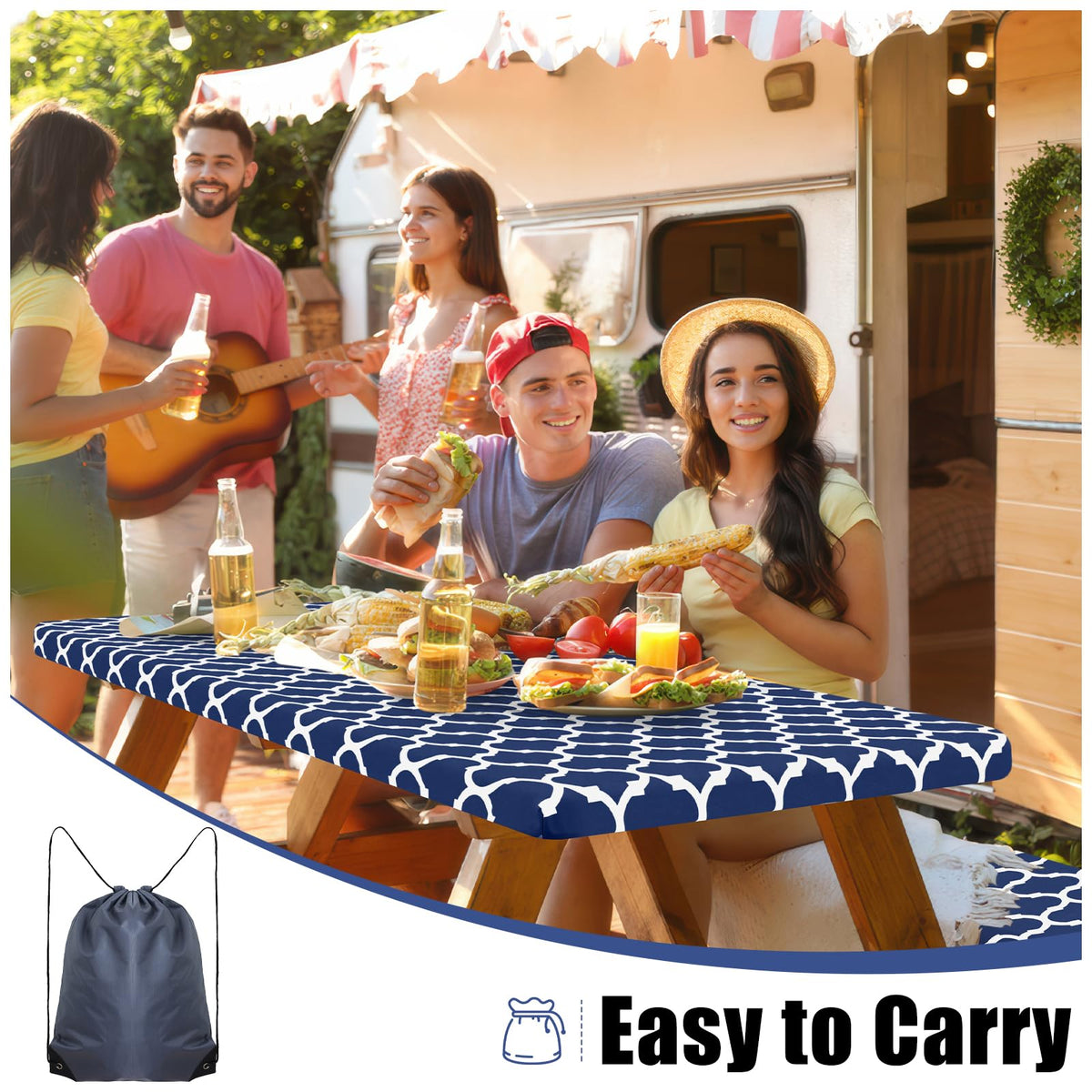 Smiry elastic edges keep the cover secure even in breezy outdoor conditions.