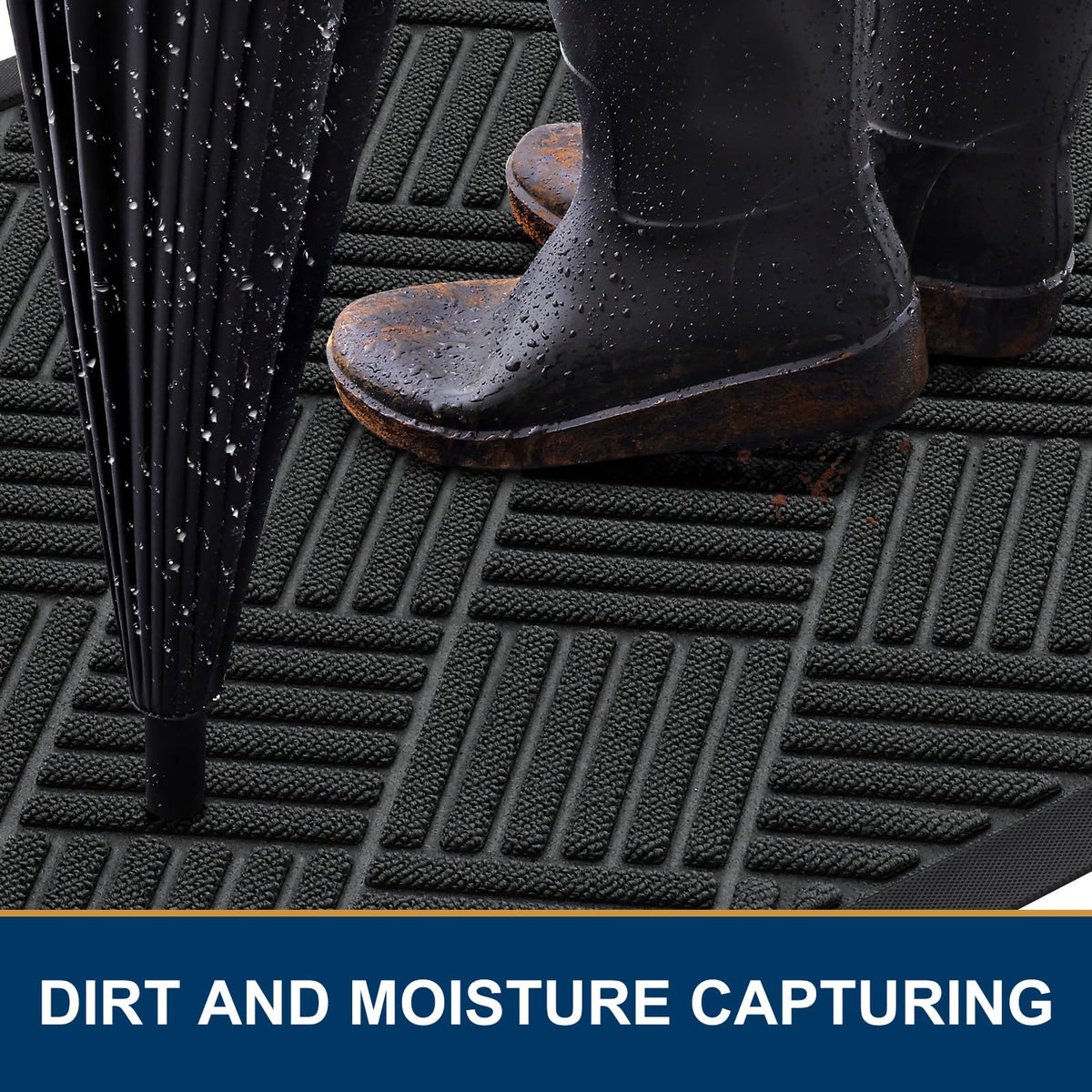 Smiry front door mat dirt-trap grooves curb mud and sand on rainy days.