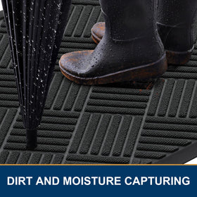 Smiry front door mat dirt-trap grooves curb mud and sand on rainy days.