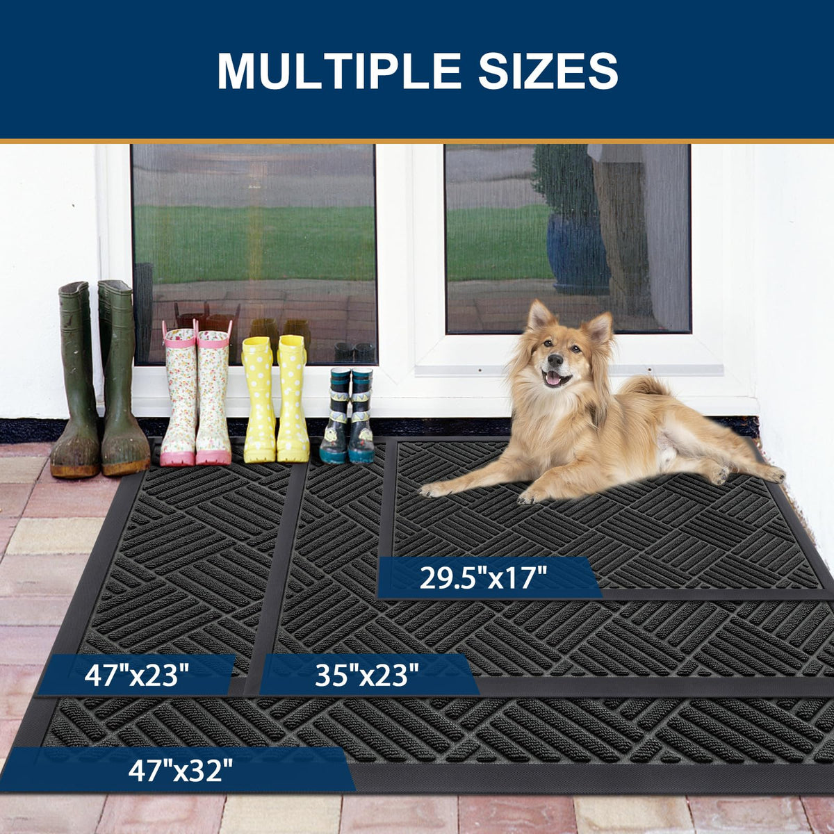 Smiry front door mat non-slip rubber edge provides secure footing at entrances.
