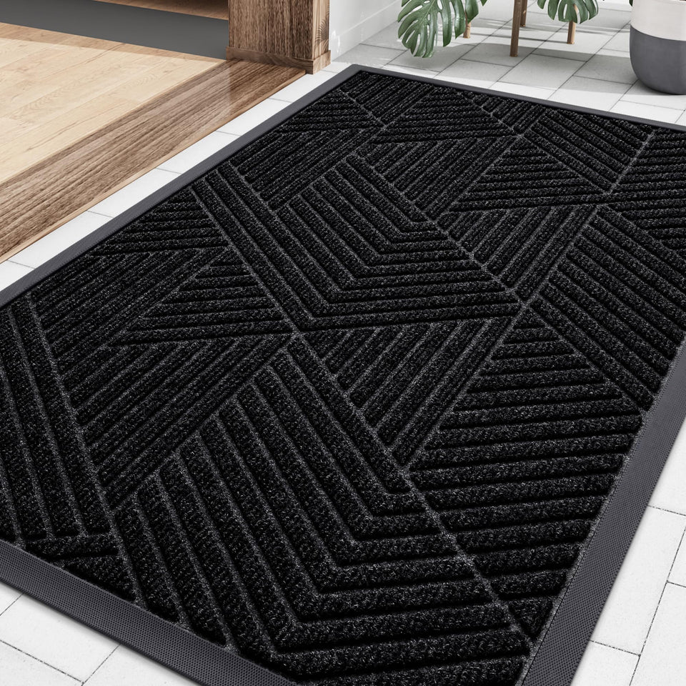 Smiry front door mat outside entrance 35x23 in black captures dirt and moisture