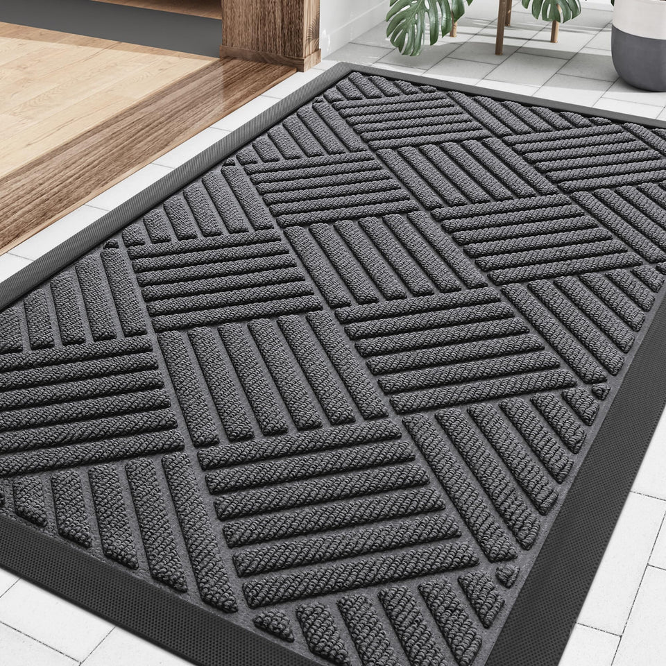 Smiry front door mat outside entrance traps dirt and moisture for a cleaner entry.