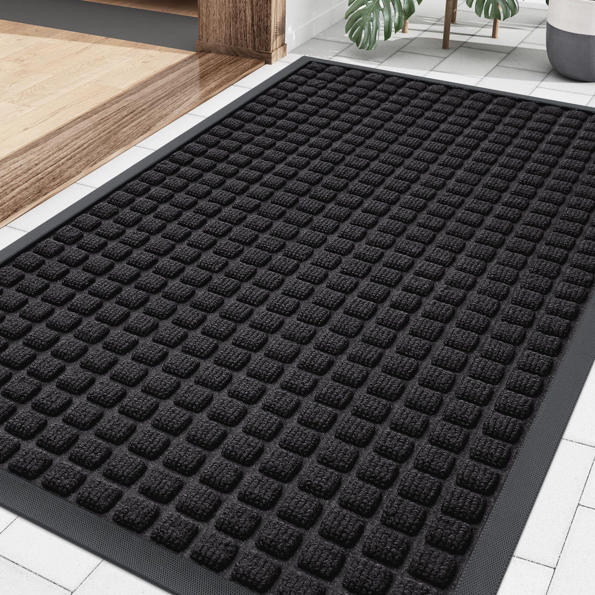 Smiry front door mat for outdoor entrance captures debris and keeps floors cleaner