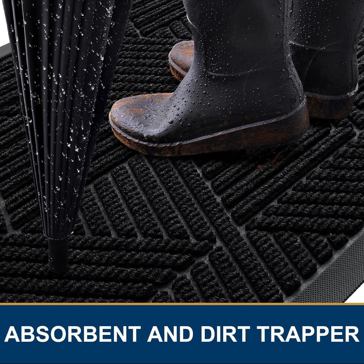 Smiry front door mat beveled edge channels water to keep floors dry