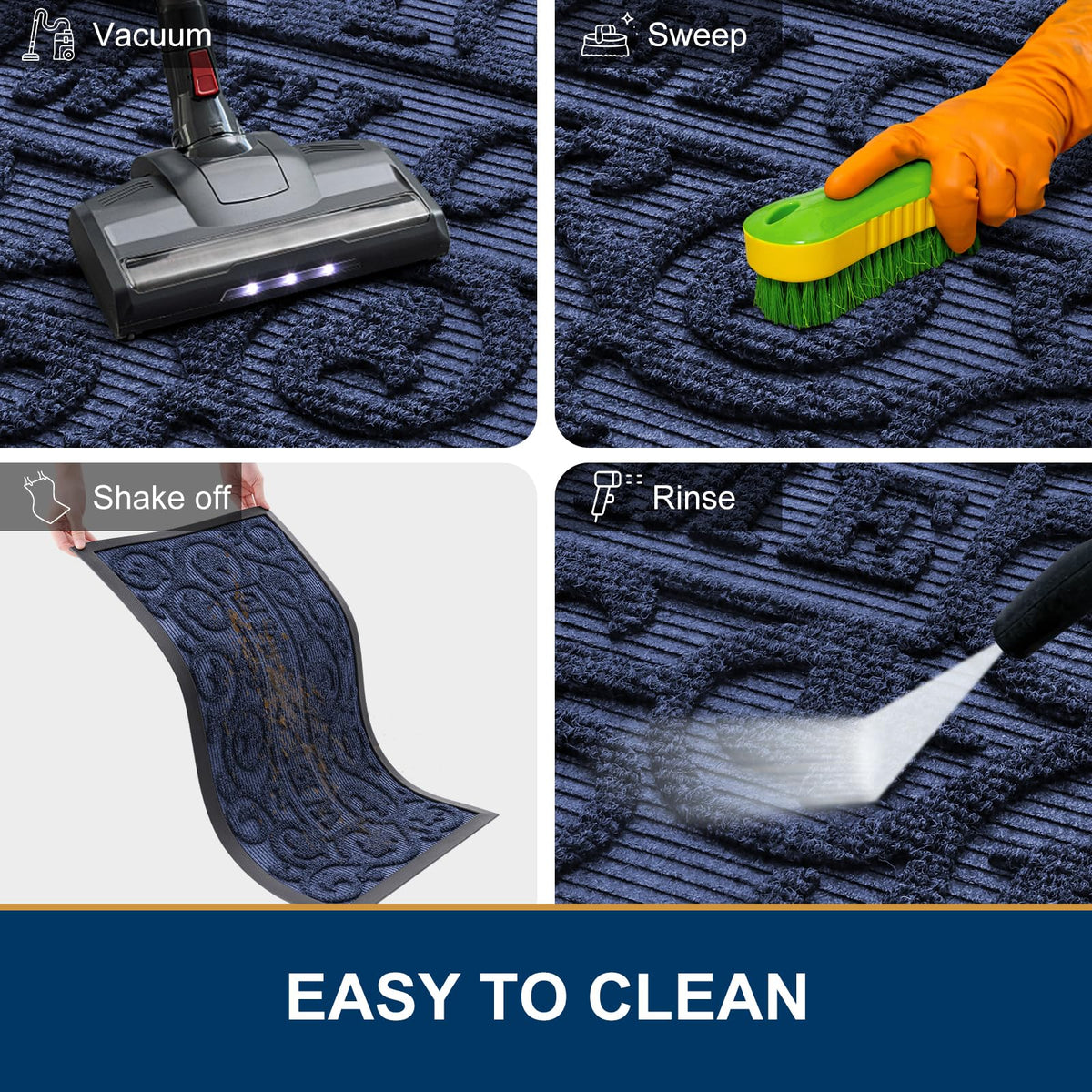 Smiry front porch mat helps keep floors dry after rain.