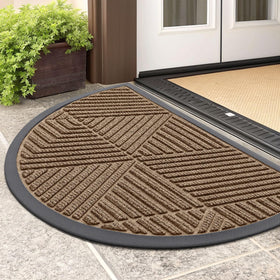 Smiry half-circle front door mat brown with moisture absorption for entryways.