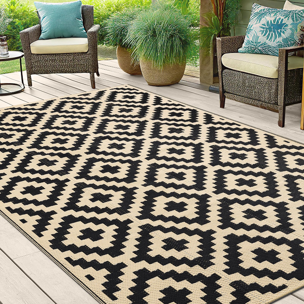 Smiry 5x8 patio rug suitable for deck garden balcony and indoor-outdoor spaces